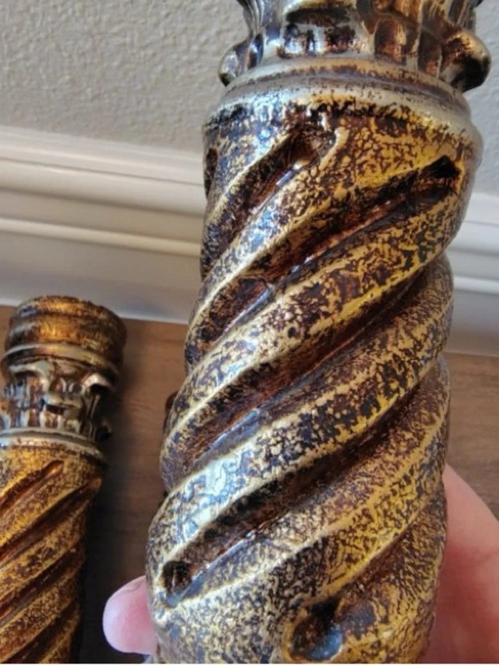 Vtg Neoclassical Gold Twisted Pillar Candlestick Holders Set 3 Hollywood Regency